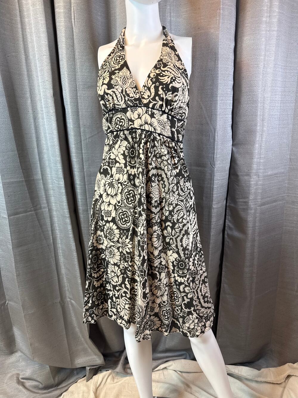 Forever Brown/Cream Floral Print Halter Dress Sz S